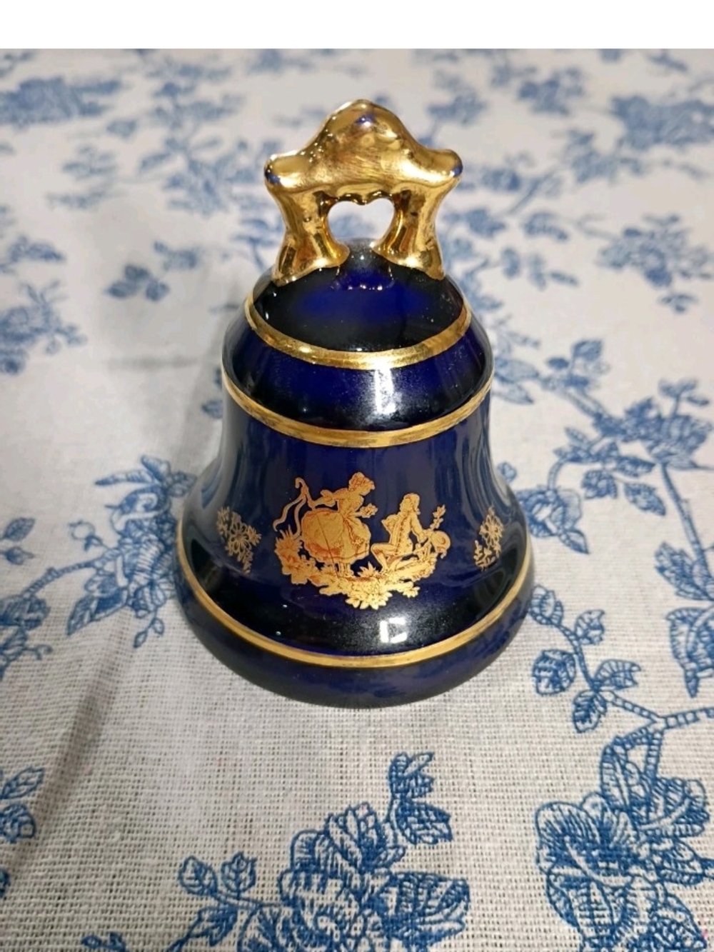 Limoges Cobalt Blue and Gold Porcelain Bell